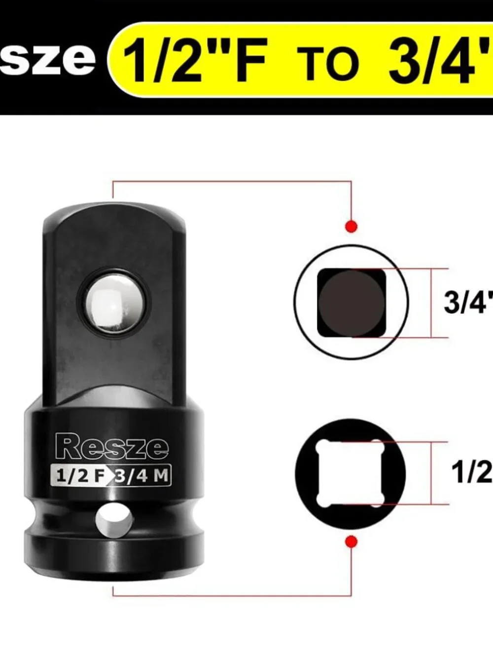 Resze 2PCS Impact Socket Adapter and Reducer Set,3/4